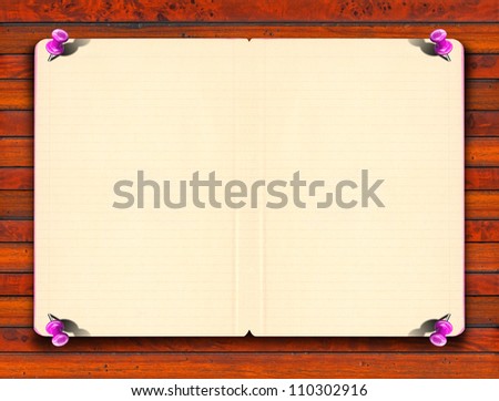 Vintage Empty Paper Blank notebook paper with line on the wooden background