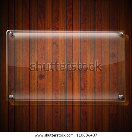 Glass Plate on Wood Background Glass or plexiglas framework on wooden vintage background