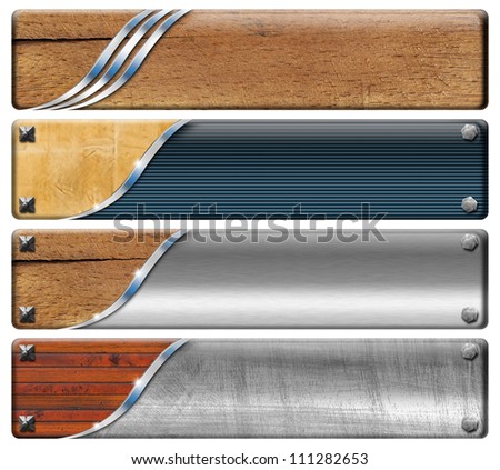Four Horizontal Vintage and Modern Headers Set of banners modern and vintage with metal bolts heads