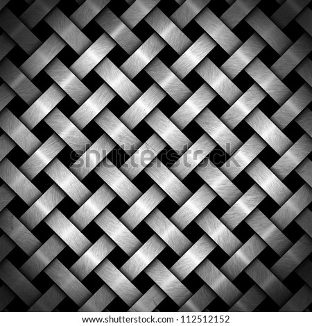 Braided Metal Background / Metal crisscross diagonal template on black background with reflections