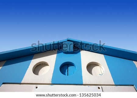 Blue and White Beach Hut / Detail of beach hut blue and white on a blue sky
