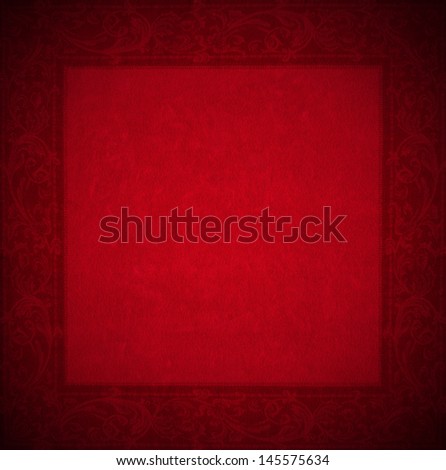 Red Velvet Background - Floral Frame / Closeup detail of aged red velvet texture background with floral frame