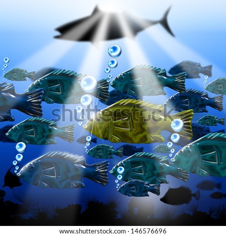 Sea Abyss Stylized Fish Background / Landscape of the sea abyss with stylized fishes, algae and sea urchins