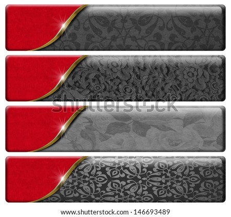 Four Luxury Headers with clipping path / Set of four luxury banners or headers with gray floral texture and clipping path