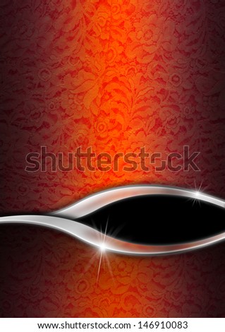 Luxury Floral Red Orange and Metal Background / Red and orange texture with ornate floral seamless with metal wave and black background