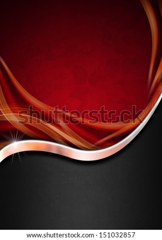 Red Black and Metal Luxury Background / Red texture with ornate floral seamless with metal wave and black background