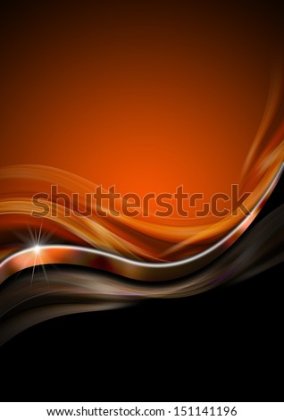 Orange Black and Metal Luxury Background / Orange blurry waves with metal wave and black background