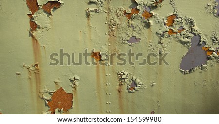 Green Metal Background with Rust / Rusty green painted metal background with cracked paint