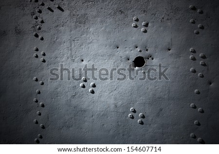 Metal Background with Rivets and Holes / Gray and blue painted metal background with rivets and holes