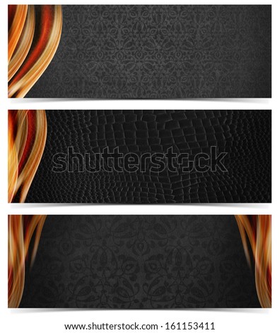 Three Luxury Banners / Set of three luxury banners or headers with gray floral texture and blurred waves