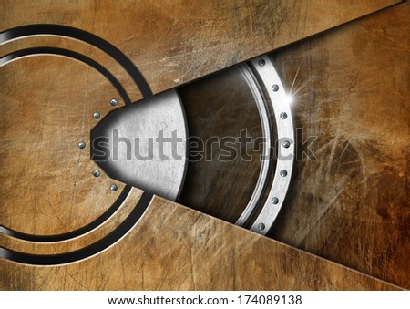Brown Grunge Metal Abstract Background / Horizontal abstract background with metal circles and screws