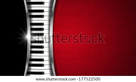 Music Vintage Business Card / Piano keyboard on black and red velvet background and metal stripes - business card music