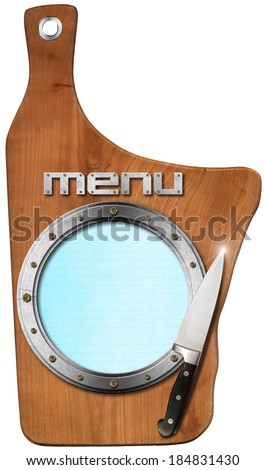cutting board template cutting board menu template wooden cutting board empty metal porthole and kitchen knife cutting board template cutting board menu template wooden cutting board empty metal porthole and kitchen knife