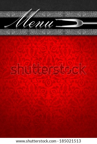 Menu Template - Silver and Red Velvet / Gray and red velvet and texture with ornate floral seamless and silver floral bands, template for a elegant menu