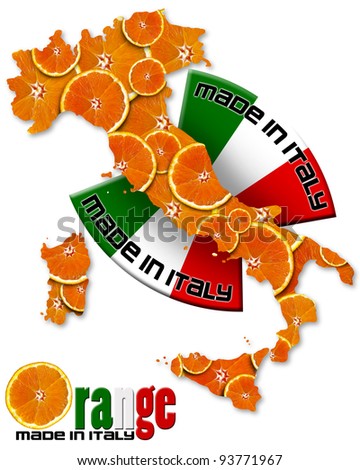 Orange made in Italy / Italian territory with slices of orange and italian flag, made in Italy with a written