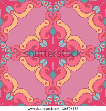 Seamless wallpaper with geometric patterns and hearts