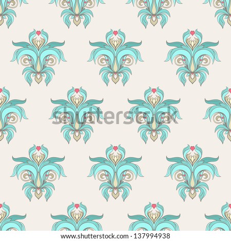 retro seamless leaf turquoise pattern on a yellow background
