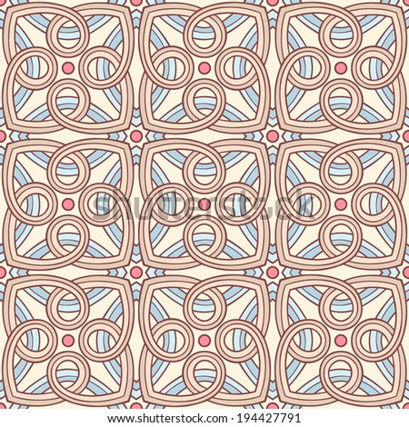 beautiful seamless retro background with blue beige and brown abstract pattern and pink circles