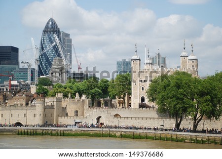 LONDON - JULY 7: The City of London skyline on July 7, 2013 in London. The City of London is the main financial district of London.