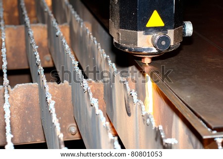 Close-up photo of the industrial laser at work