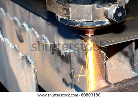 Close-up photo of the industrial laser at work