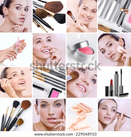 Cosmetic theme collage composed of different images