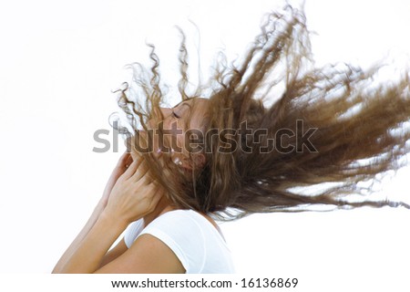 stock photo : Stylish shot of nice young long hair woman on white back