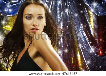 Portrait  of young beautiful woman on color background