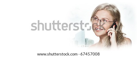 high key portrait of young woman with mobile phone
