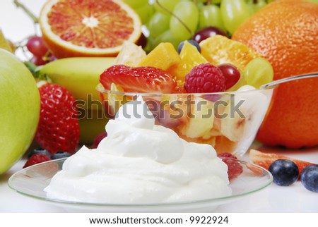fruit salad with cream. stock photo : fruit salad in a