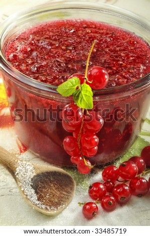 red currant jam in a glass