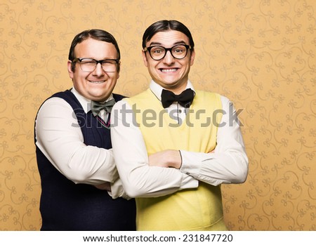 Portrait of two male nerds