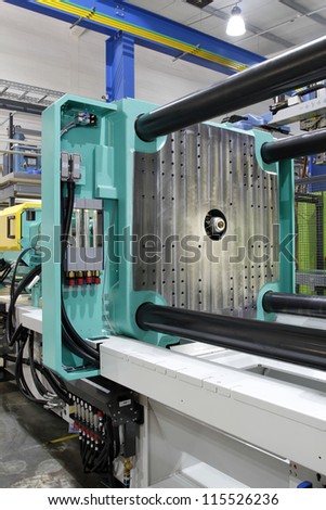 Injection moulding machine used for the forming of plastic parts using plastic resin and polymers.