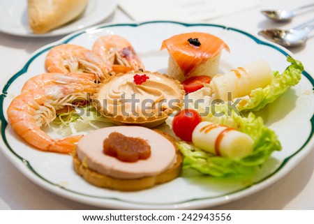 Fish and meat cold appetizers. Seafood cold snacks