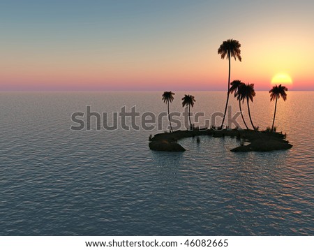 Coconut palm trees on a small island - digital artwork