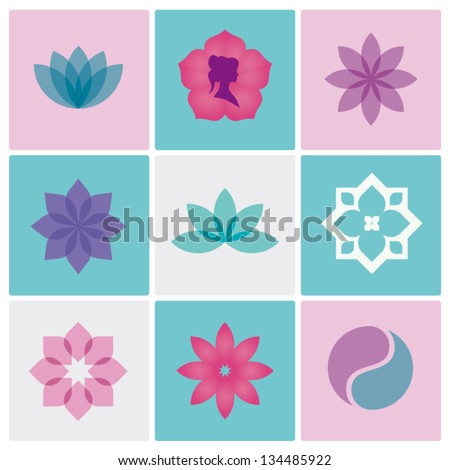 flowers design icons vector for spa, boutique, beauty salon, cosmetician, shop, yoga class, hotel and resort
