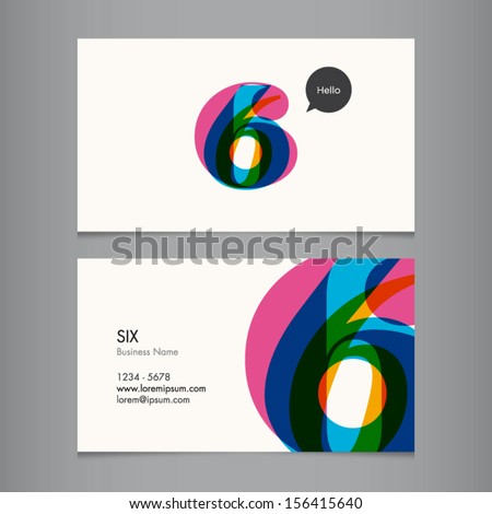 Business card template with number six Business card template with number six