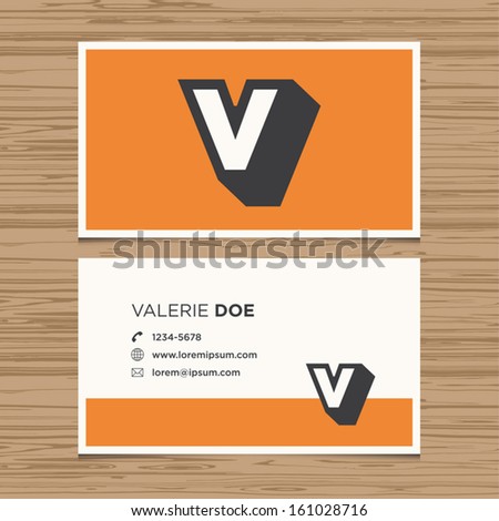 Business Card With Alphabet Letter V Vector Template Editable Vintage Design 161028716 Editable Business Card Template