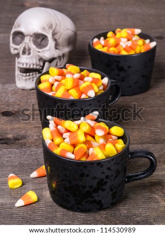 Halloween Candy Corn Buffet with skull