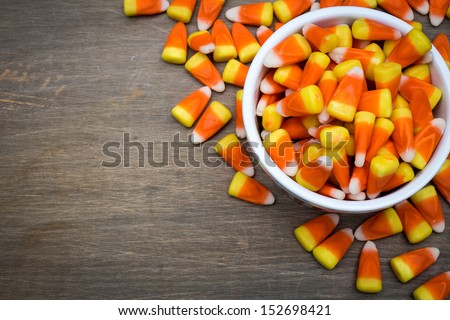 Classic White, Orange And Yellow Candy Corn Sweets For Halloween With Copy Space.