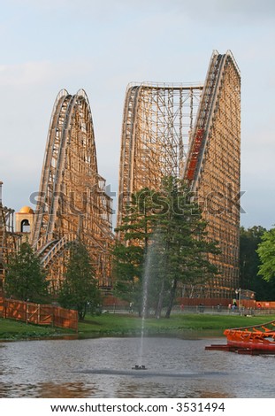 Roller coaster in an amusement park, in USA