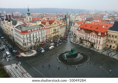 aerial view of Old Town Square neighborhood in Prague from the top of the town hall