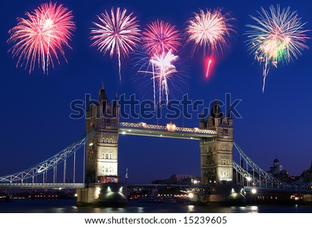 The London Tower Bridge with a firework illustration