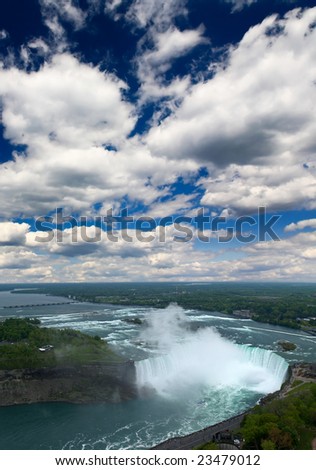 An aerial view of the Niagara Falls between US and Canada