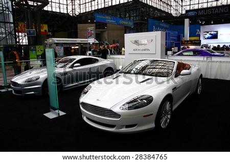 NEW YORK CITY - APRIL 10 : Aston Martin car models on display at NY International Auto Show 2009 April 10, 2009 in New York. The auto industry is struggling in the current economic crisis.