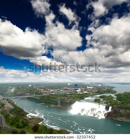 An aerial view of the Niagara Falls between US and Canada