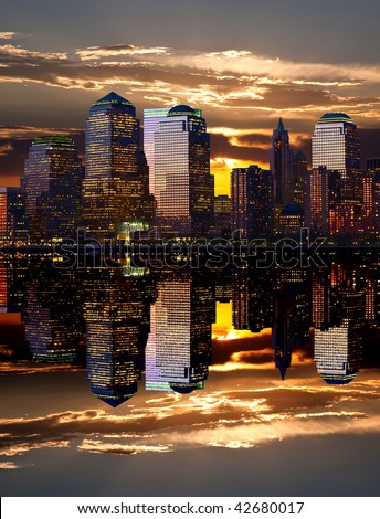 Lower-Manhattan skylines with a perfect symmetric reflection