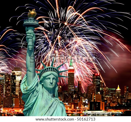 statue of liberty fireworks. The Statue of Liberty and