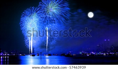 The fireworks in the country displayed over the Hudson River