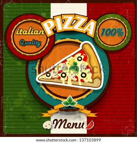 Pizza menu vintage style of the Italian flag